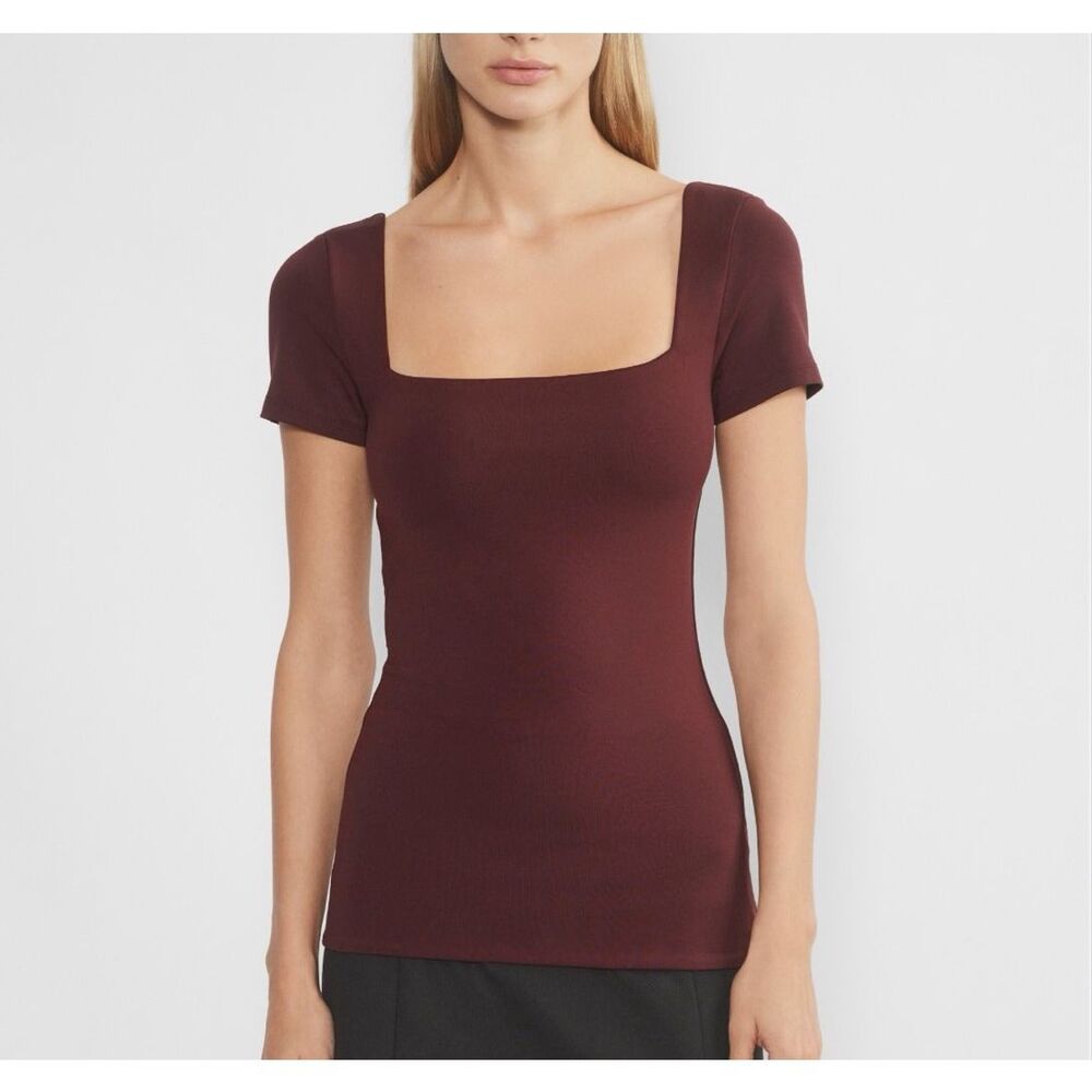 Aritzia Original Contour Square neck Hip short Sleeve Top burgundy M NEW